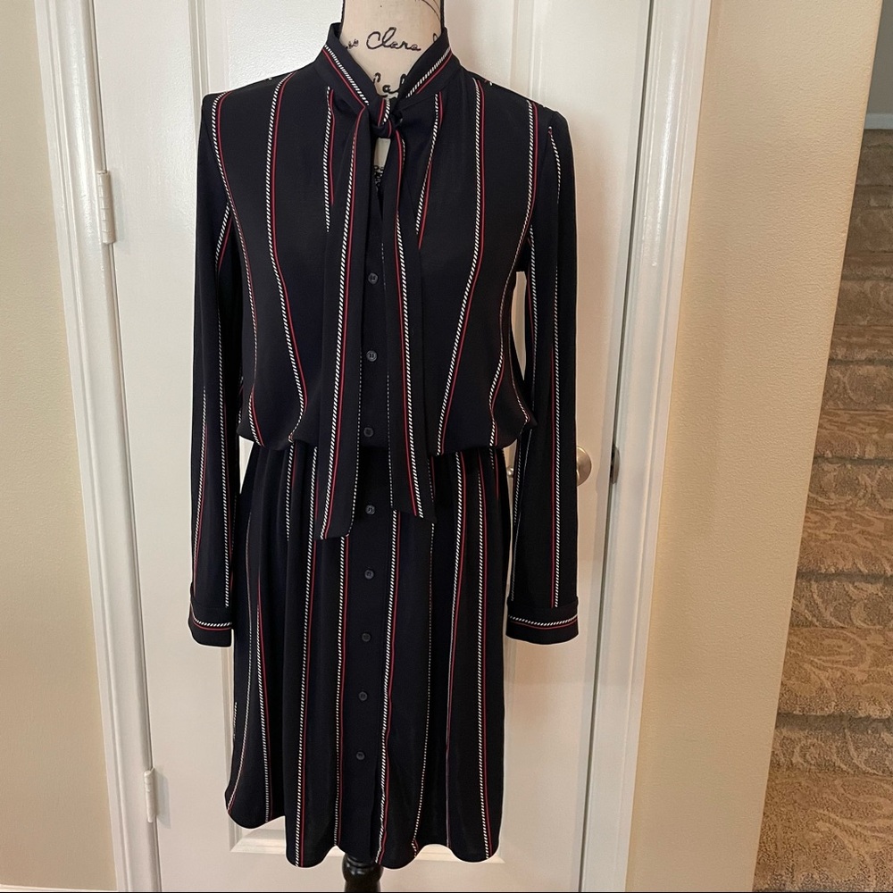 Ann Taylor Blue Striped Button Up Dress